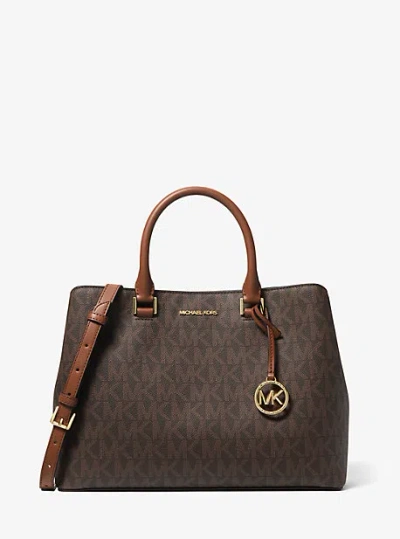MICHAEL KORS SAVANNAH LARGE SIGNATURE LOGO SATCHEL