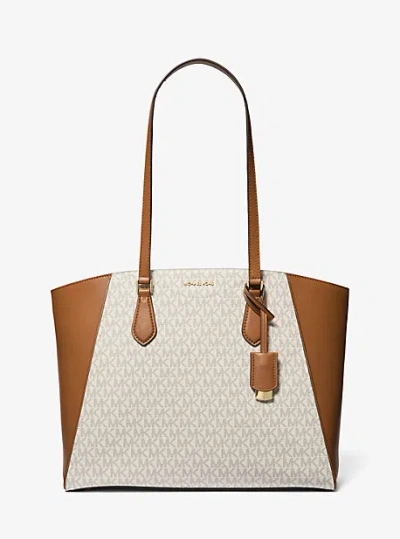 MICHAEL KORS TARYN LARGE SIGNATURE LOGO AND LEATHER TOTE BAG