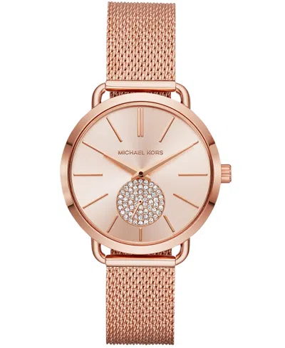 MICHAEL KORS WOMEN'S PORTIA ROSE GOLD-TONE STAINLESS STEEL MESH BRACELET WATCH 37MM