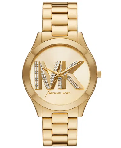 MICHAEL KORS WOMEN'S SLIM RUNWAY THREE-HAND GOLD-TONE STAINLESS STEEL WATCH 42MM