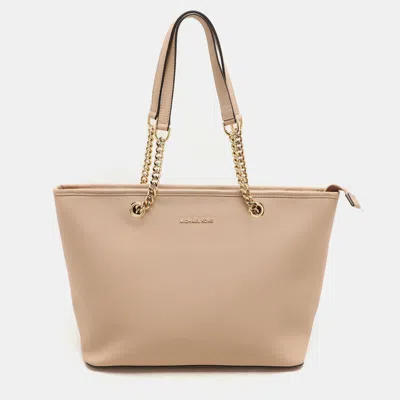 MICHAEL MICHAEL KORS BEIGE LEATHER MEDIUM JET SET TRAVEL TOTE