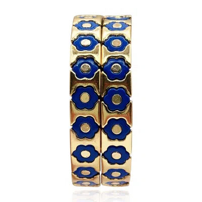 MICHAEL NASH JEWELRY WOMEN'S BLUE NAVY AND GOLD ENAMEL TWO-STRAND ELASTICIZED BRACELETS