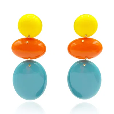 MICHAEL NASH JEWELRY WOMEN'S BLUE / YELLOW TRIPLE DROP RESIN YELLOW AND ORANGE AND TURQUOISE DROP EARRINGS