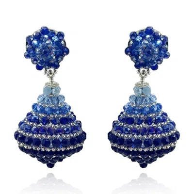 MICHAEL NASH JEWELRY WOMEN'S BLUE SAPPHIRE FACETED  GLASS BEAD CLIP ON DROP EARRINGS