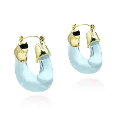 MICHAEL NASH JEWELRY WOMEN'S BLUE TRANSPARENT AQUA RESIN AND GOLD HOOP EARRINGS