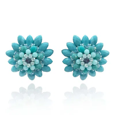 MICHAEL NASH JEWELRY WOMEN'S BLUE TURQUOISE FACETED GLASS BEAD CLIP ON EARRING