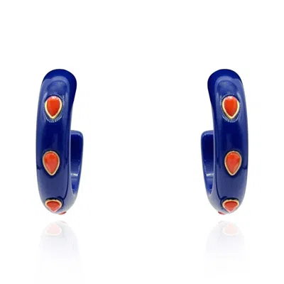 MICHAEL NASH JEWELRY WOMEN'S BLUE / ORANGE NAVY RESIN HOOP EARRINGS WITH FACETED CORAL GLASS PEAR STONES