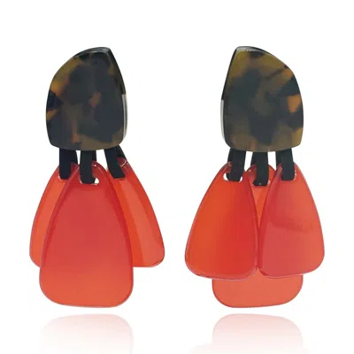 MICHAEL NASH JEWELRY WOMEN'S BROWN TORTOISE RESIN TOP EARRINGS WITH  ORANGE RESIN DROPS