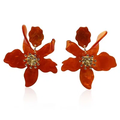 MICHAEL NASH JEWELRY WOMEN'S BURNT ORANGE FLORAL RESIN DROP EARRINGS