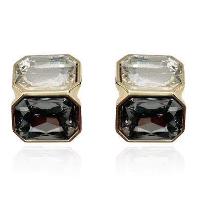 MICHAEL NASH JEWELRY WOMEN'S GOLD / BLACK CLARA CRYSTAL AND BLACK DIAMOND  DOUBLE STONE CLIP EARRINGS