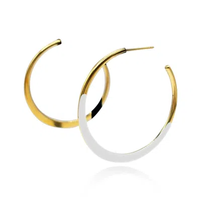 MICHAEL NASH JEWELRY WOMEN'S GOLD / WHITE GOLD AND WHITE ENAMEL HOOP EARRINGS