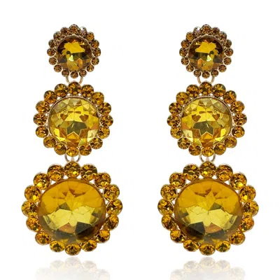 MICHAEL NASH JEWELRY WOMEN'S YELLOW / GOLD TRIPLE ROUND CRYSTAL TOPAZ DROP EARRINGS SURROUNDED BY ROUND TOPAZ STONES