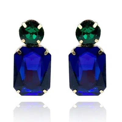 MICHAEL NASH JEWELRY WOMEN'S GREEN / BLUE DARK SAPPHIRE CRYSTAL OCATGON AND EMERALD ROUND STONE DROP EARRINGS