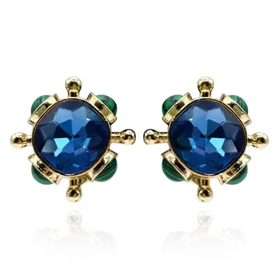 MICHAEL NASH JEWELRY WOMEN'S GREEN / BLUE SAPPHIRE AND MALACHITE CLIP ON SPUTNIK EARRINGS
