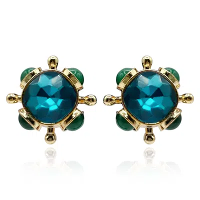 MICHAEL NASH JEWELRY WOMEN'S GREEN / BLUE TEAL & GREEN AGATE SPUTNIK CLIP ON EARRINGS
