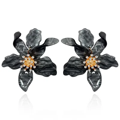 MICHAEL NASH JEWELRY WOMEN'S GREY / BLACK HEMATITE COLORED FLORAL RESIN DROP EARRINGS