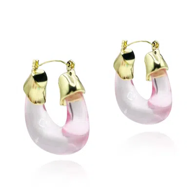 MICHAEL NASH JEWELRY WOMEN'S PINK TRANSPARENT ROSE RESIN AND GOLD HOOP EARRINGS