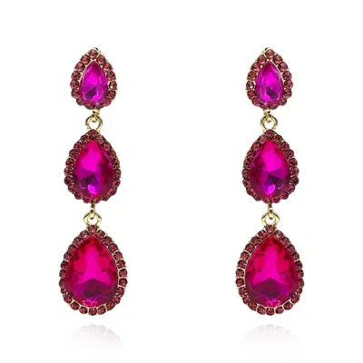 MICHAEL NASH JEWELRY WOMEN'S PINK TRIPLE PEAR SHAPE FUSCHIA GLASS DROP EARRINGS