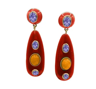 MICHAEL NASH JEWELRY WOMEN'S PURPLE / RED SOFIA ROUGE RESIN AND ENAMEL PIERCED EARRINGS WITH LIGHT AMETHYST CRYSTAL STONE