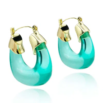 MICHAEL NASH JEWELRY WOMEN'S TRANSPARENT TEAL BLUE RESIN AND GOLD HOOP EARRINGS