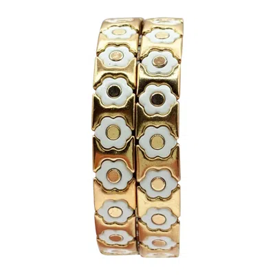MICHAEL NASH JEWELRY WOMEN'S WHITE  AND GOLD ENAMEL TWO-STRAND ELASTICIZED BRACELETS
