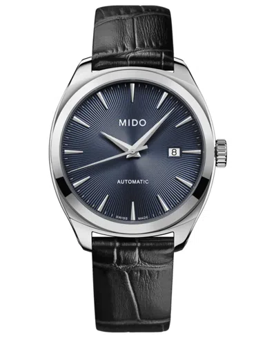 MIDO MEN'S SWISS AUTOMATIC BELLUNA ROYAL BLACK LEATHER STRAP WATCH 41MM