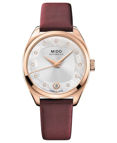 MIDO WOMEN'S SWISS AUTOMATIC BELLUNA ROYAL LADY DIAMOND (1/20 CT. T.W.) BROWN LEATHER STRAP 33MM