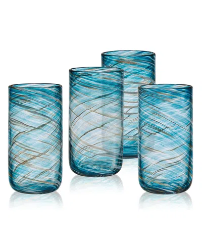 MIKASA COLOR SWIRL 18 OUNCE HIGHBALL GLASS 4-PIECE SET