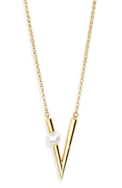 MIKIMOTO MIKIMOTO AKOYA PEARL TRIANGULAR PENDANT NECKLACE