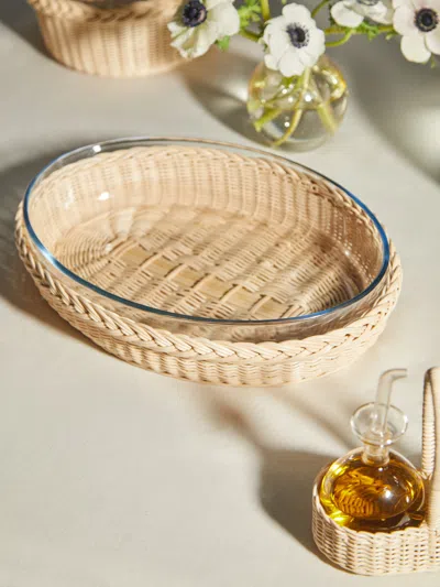MILA MAURIZI CAMELIA HANDWOVEN WICKER AND GLASS BAKING DISH