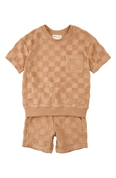 MILES THE LABEL MILES THE LABEL CHECK TERRY SHIRT & SHORTS SET