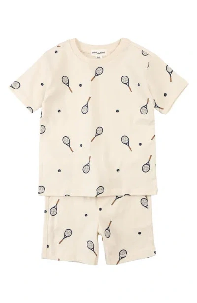 MILES THE LABEL MILES THE LABEL TENNIS PRINT ORGANIC COTTON JERSEY T-SHIRT & SHORTS SET