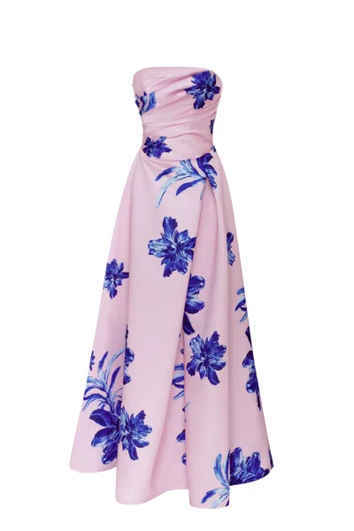 MILLA DAINTY PINK A-LINE MAXI DRESS WITH BLUE-FLOWERED PATTERN, GLOW-UP