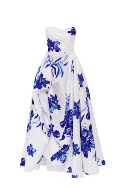 MILLA MILLA WONDERFUL WHITE A-LINE MAXI DRESS WITH BLUE FLOWERS