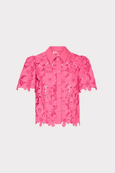MILLY ADDISON ROJA LACE SHORT SLEEVE TOP