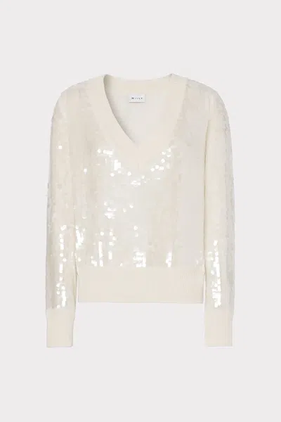 MILLY ILARIA SEQUIN V-NECK LONG SLEEVE SWEATER
