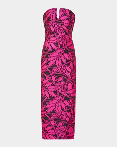 MILLY JUDITH STRAPLESS PALM JACQUARD MAXI DRESS