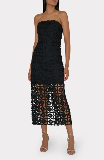 MILLY MILLY KAIT LACE STRAPLESS MIDI DRESS