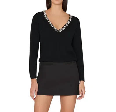 MILLY KALIA CRYSTAL SWEATER IN BLACK