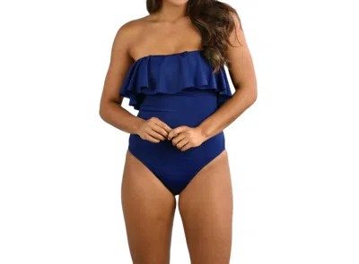 MILLY SOLID RUFFLE TOP ONE PIECE SWIMSUIT IN NAVY