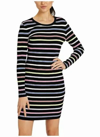 MILLY STRIPE KNIT STRETCH BODYCON LONG SLEEVE MINI DRESS IN MULTI BLACK