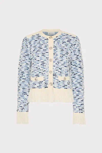 MILLY TEXTURED FRINGE TRIM CARDIGAN
