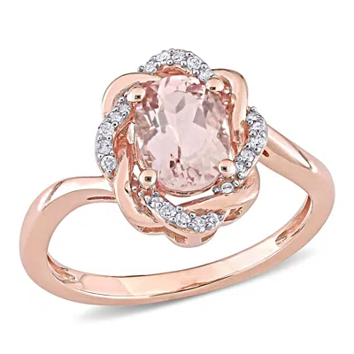 MIMI & MAX 1 1/7CT TGW MORGANITE 1/10CT DIAMOND TW INTERLACED HALO RING 10K ROSE GOLD