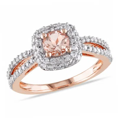 MIMI & MAX 1/2CT TGW MORGANITE 1/2CT TW DIAMOND HALO ENGAGEMENT RING 14K ROSE GOLD