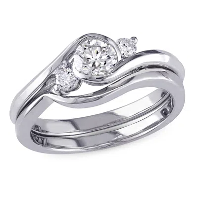 MIMI & MAX 1/2CT TW 3-STONE DIAMOND BRIDAL SET 10K WHITE GOLD