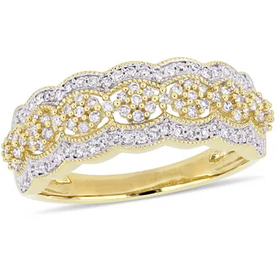 MIMI & MAX 1/2CT TW DIAMOND MILGRAIN VINTAGE FLOWER RING 10K YELLOW GOLD