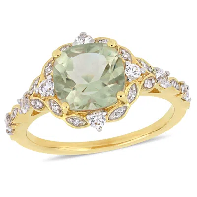 MIMI & MAX 2 2/5CT TGW GREEN QUARTZ WHITE SAPPHIRE DIAMOND ACCENT RING 14K YELLOW GOLD