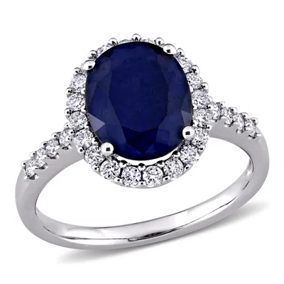 MIMI & MAX 3 1/2 CT TGW OVAL DIFFUSED SAPPHIRE HALO RING WITH 2/5 CT TW DIAMONDS IN 14K WHITE GOLD