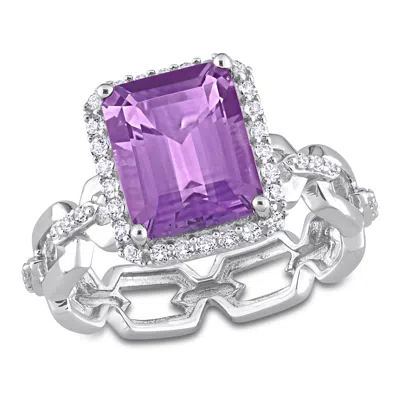 MIMI & MAX 3 1/2CT TGW AMETHYST AND WHITE TOPAZ HALO RING STERLING SILVER