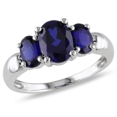 MIMI & MAX 3 1/2CT TGW OVAL CUT CREATED BLUE SAPPHIRE 3-STONE RING STERLING SILVER